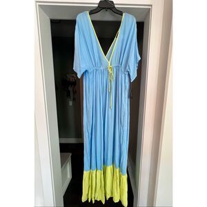 Kate Spade Colorblock Maxi Cover Up Dress Size L Blue/ Yellow-green